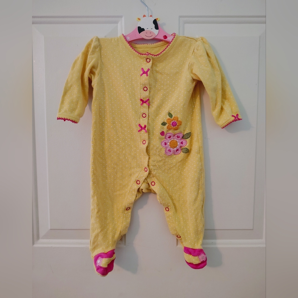 Small wonders embellished baby girl footed sleeper pajamas 6-9 month floral bows